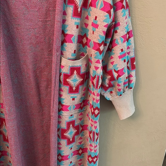 Crazy Train Pink and Red Patterned Cardigan - Picture 2 of 3